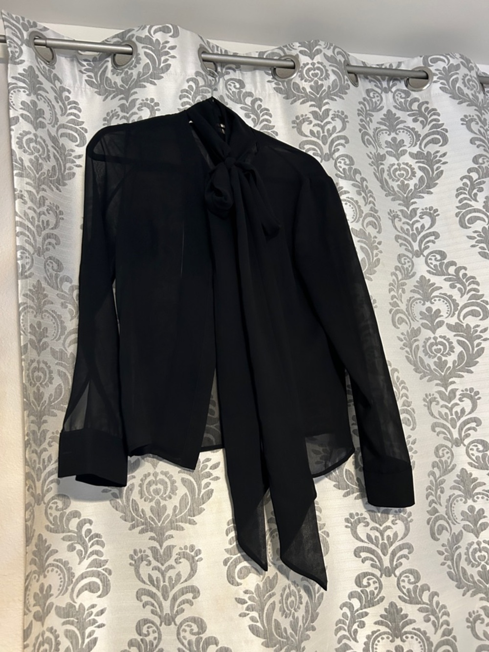 J Brand Black Sheer Tie-Neck Blouse small